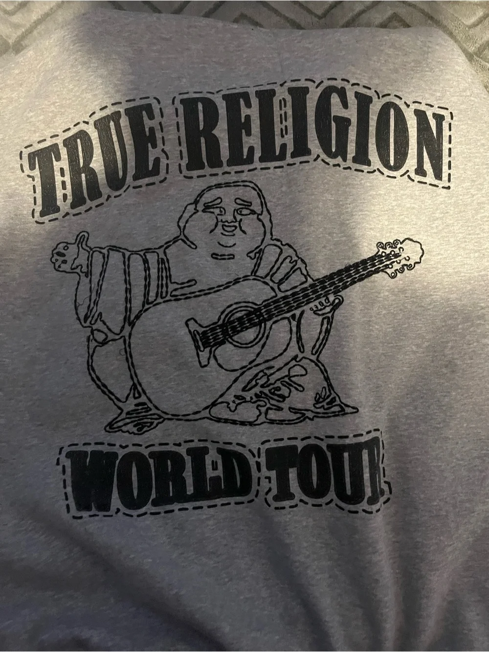 True Religion Gray and Black Graphic Puffer Jacket